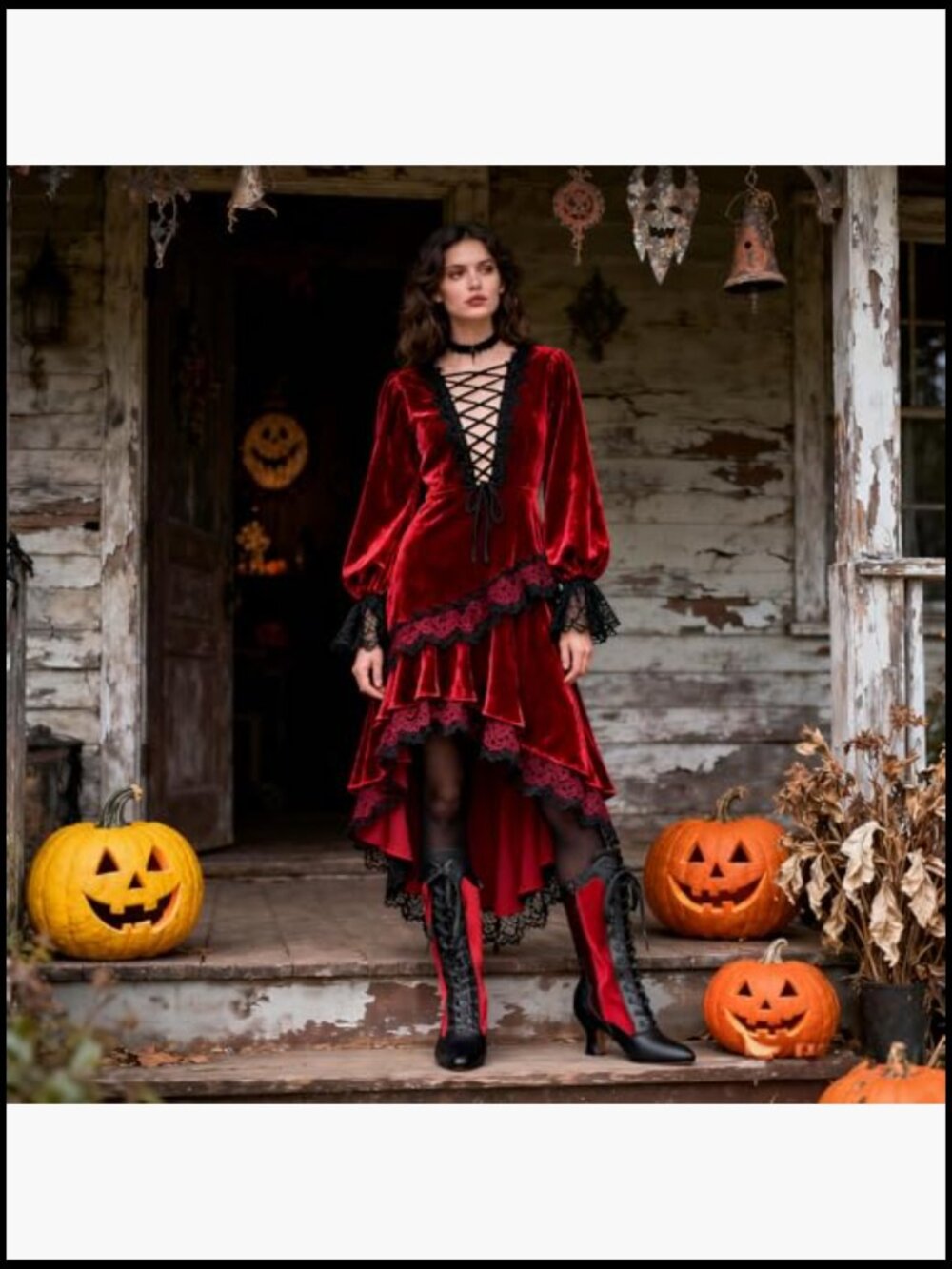 Victorian Medieval Mid-Calf Boots Lace Up Side Zipper Kitten Heels Cosplay Shoes - Picture 3 of 7
